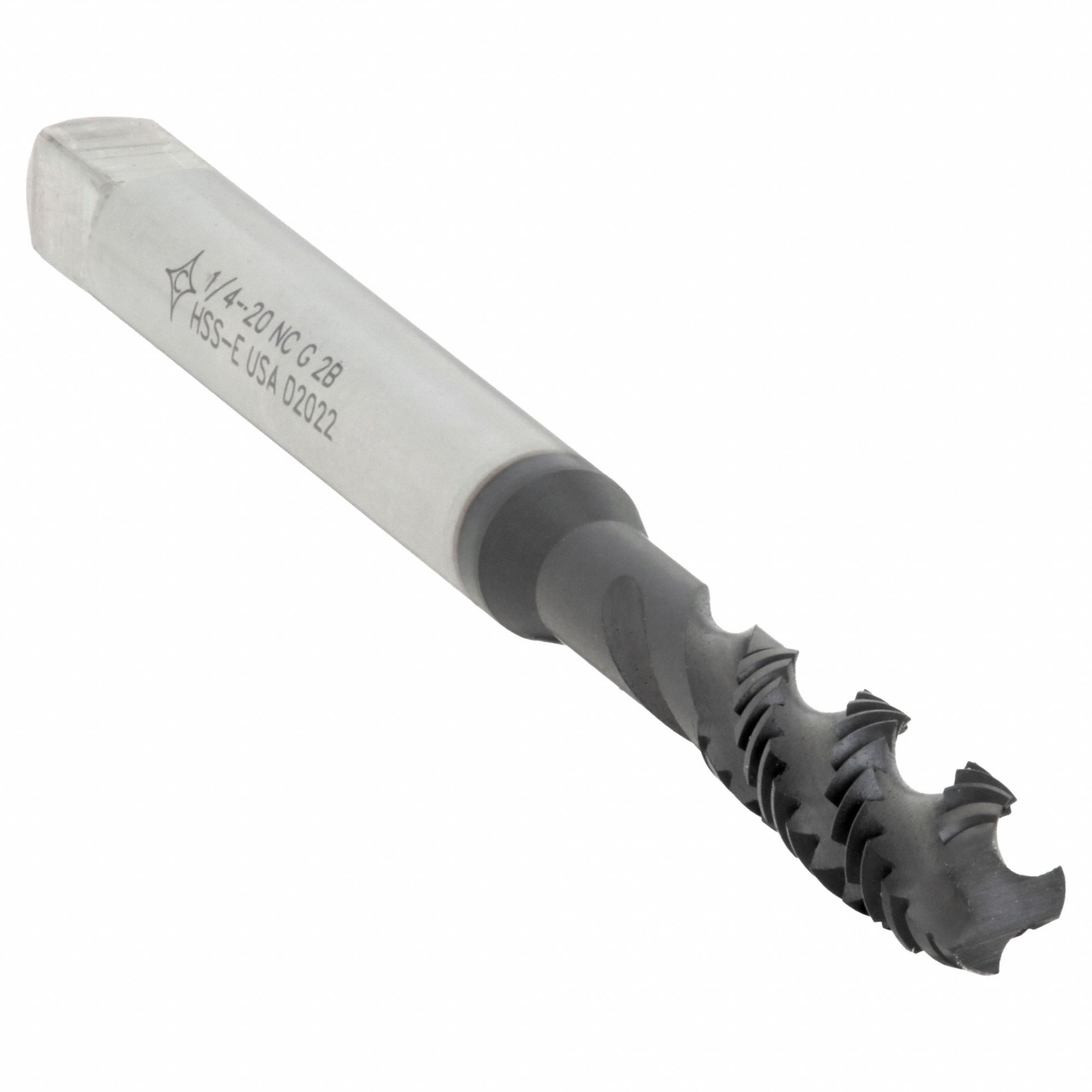 Spiral Flute Tap: 1/4"-20 Thread Size, 1 1/4 in Thread Lg, 3 1/8 in Overall Lg, Right Hand