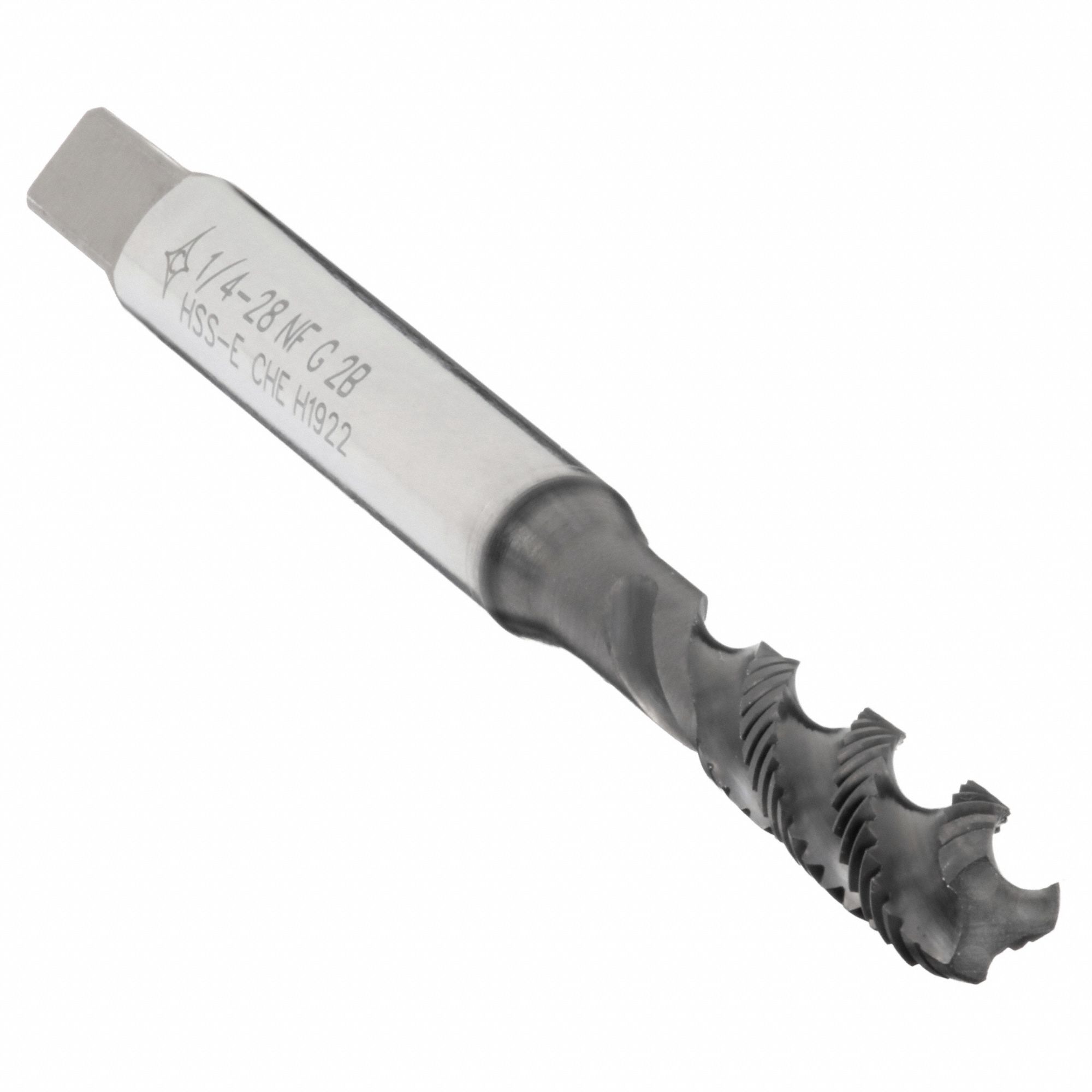 Spiral Flute Tap: 1/4"-28 Thread Size, 1 1/4 in Thread Lg, 3 1/8 in Overall Lg, Right Hand