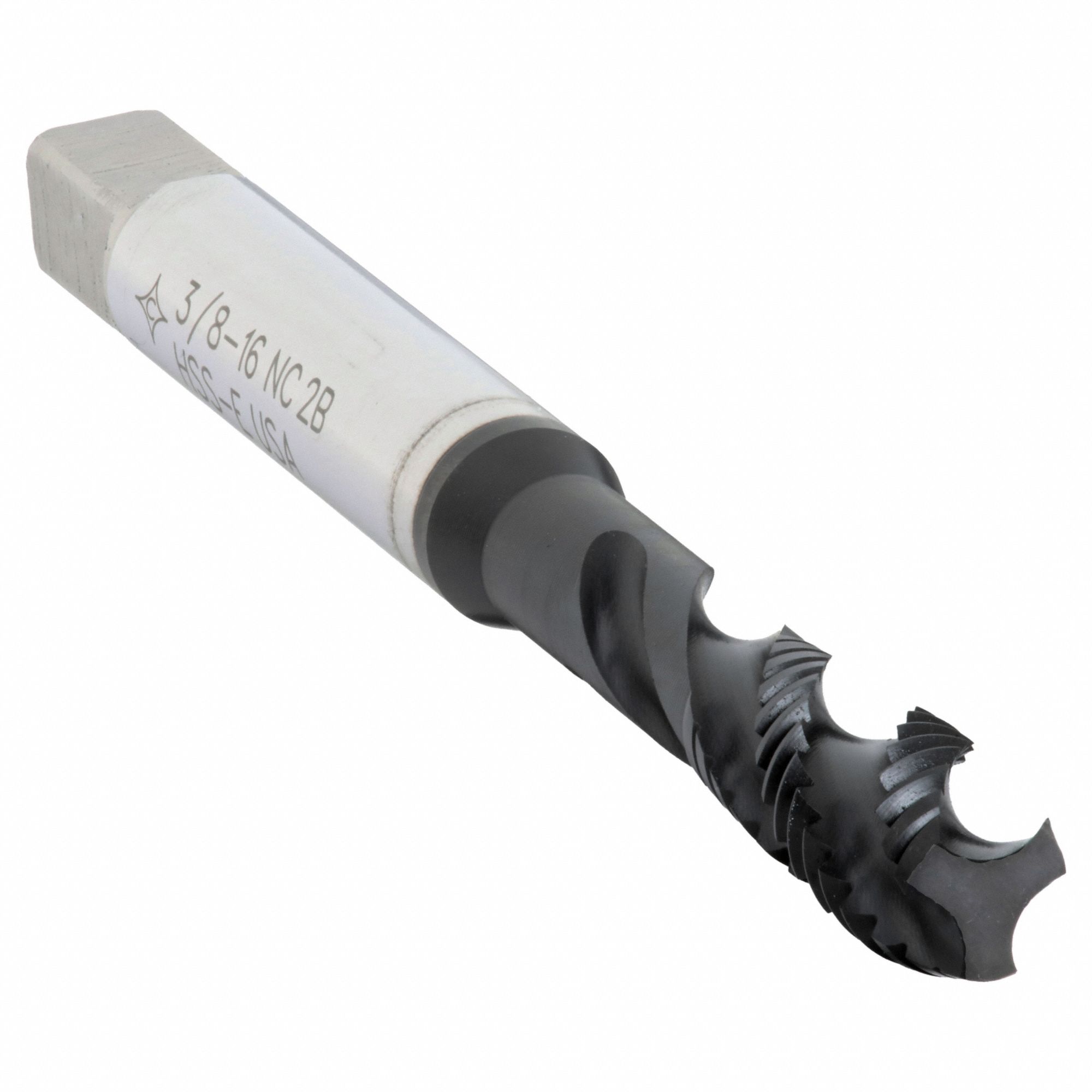 Spiral Flute Tap: 3/8"-16 Thread Size, 1 11/16 in Thread Lg, 3 29/32 in Overall Lg