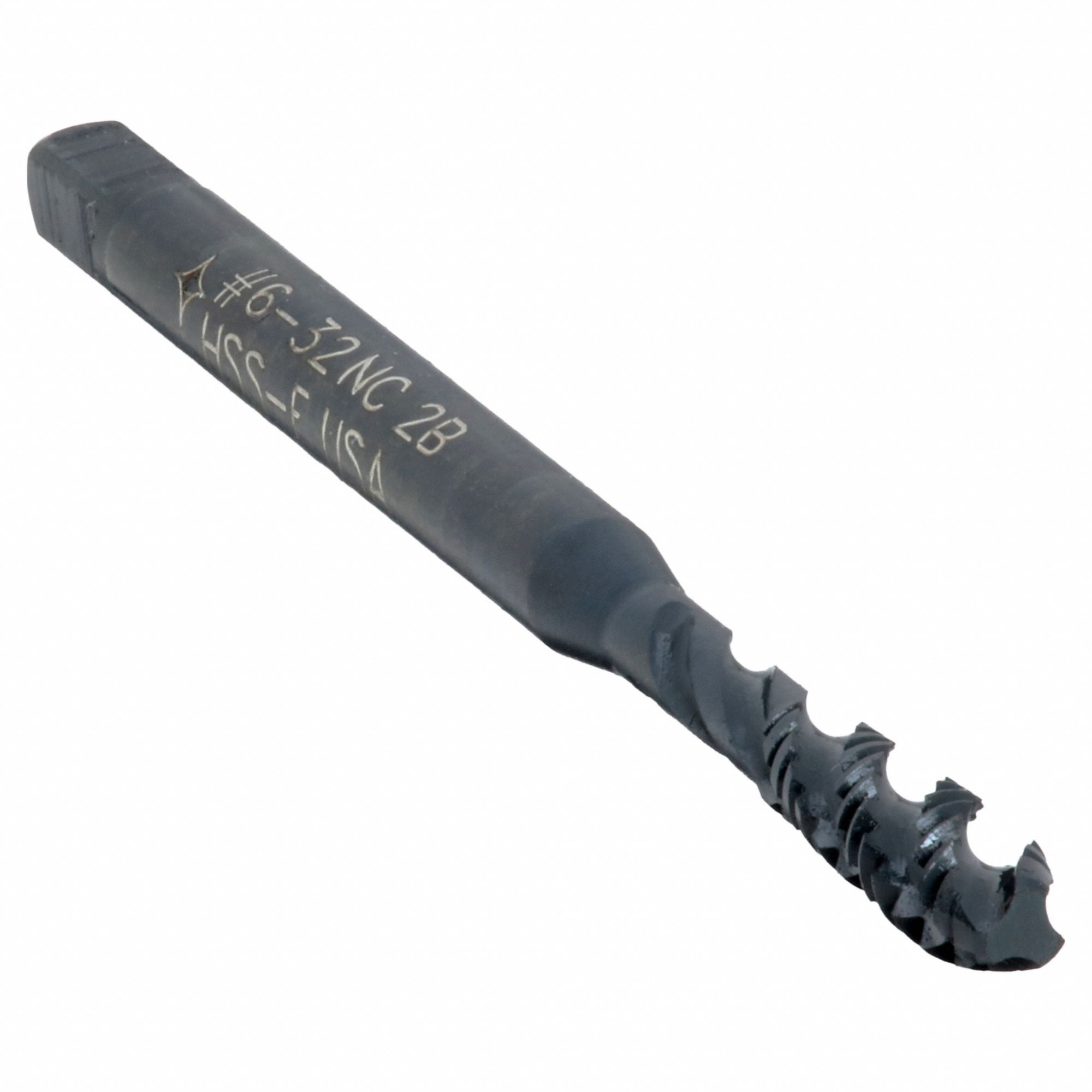 Spiral Flute Tap: #6-32 Thread Size, 3/4 in Thread Lg, 2 3/16 in Overall Lg, Right Hand