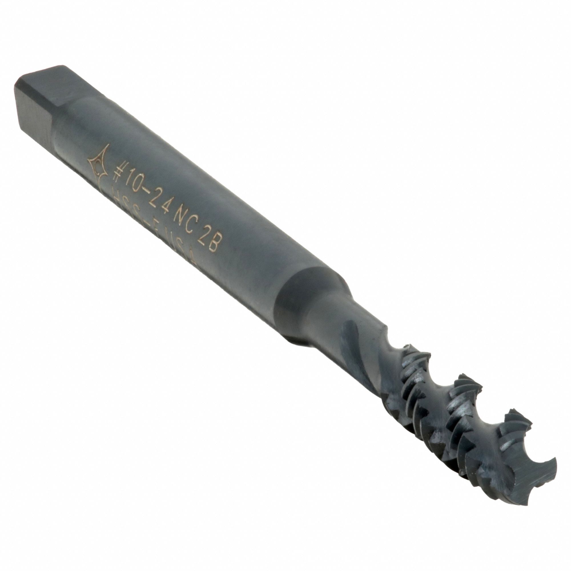 Spiral Flute Tap: #10-24 Thread Size, 1 in Thread Lg, 2 3/4 in Overall Lg, Semi-Bottoming