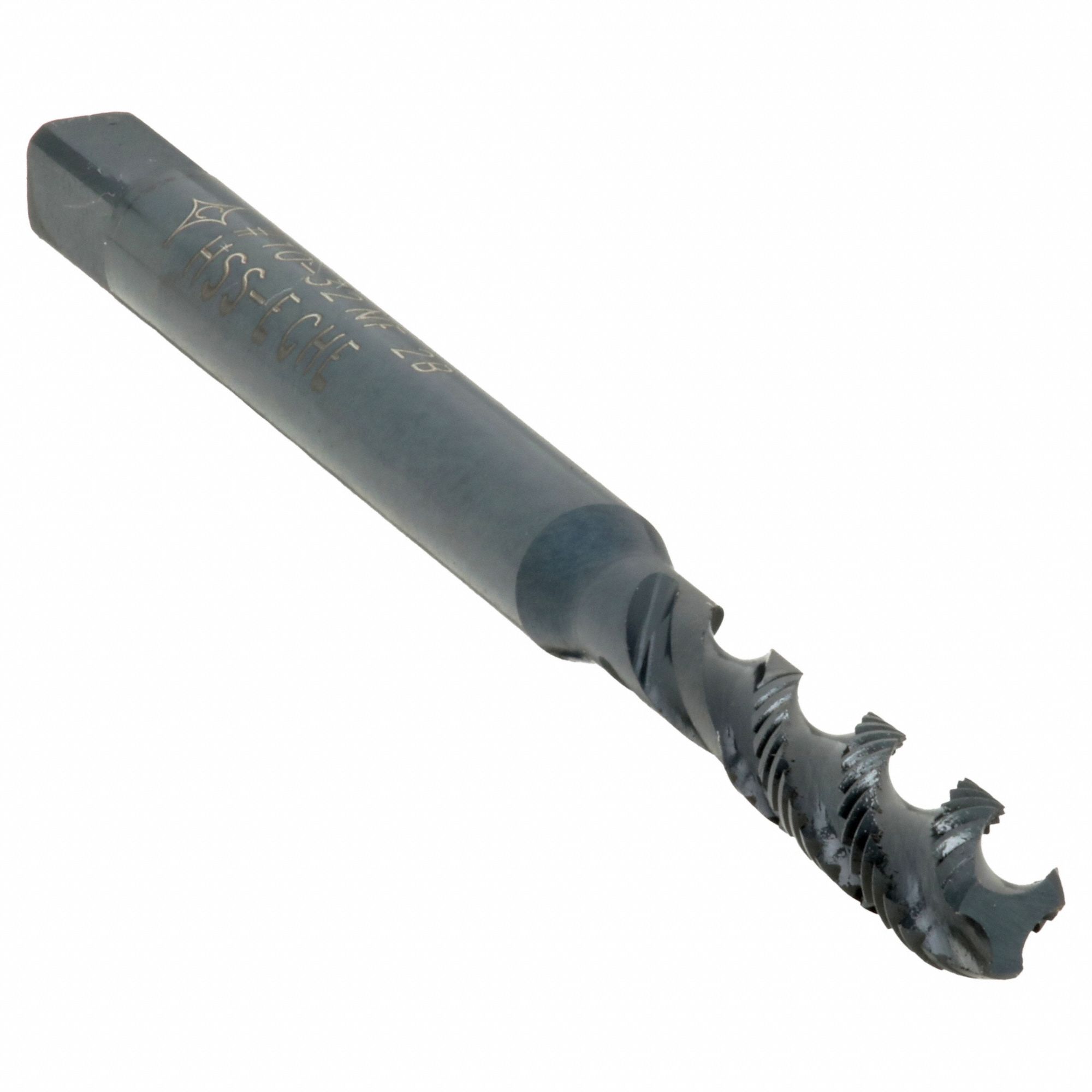 Spiral Flute Tap: #10-32 Thread Size, 1 in Thread Lg, 2 3/4 in Overall Lg, Semi-Bottoming