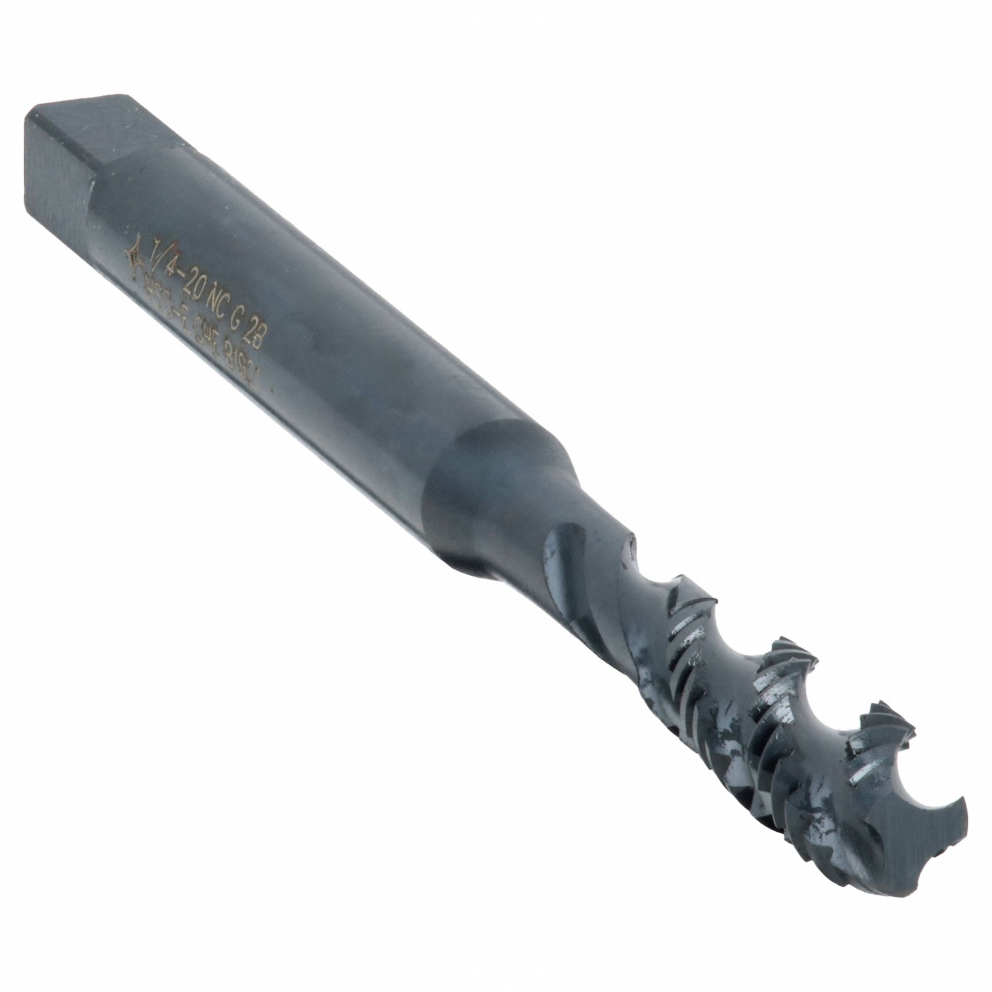 Spiral Flute Tap: 1/4"-20 Thread Size, 1 1/4 in Thread Lg, 3 1/8 in Overall Lg, Right Hand