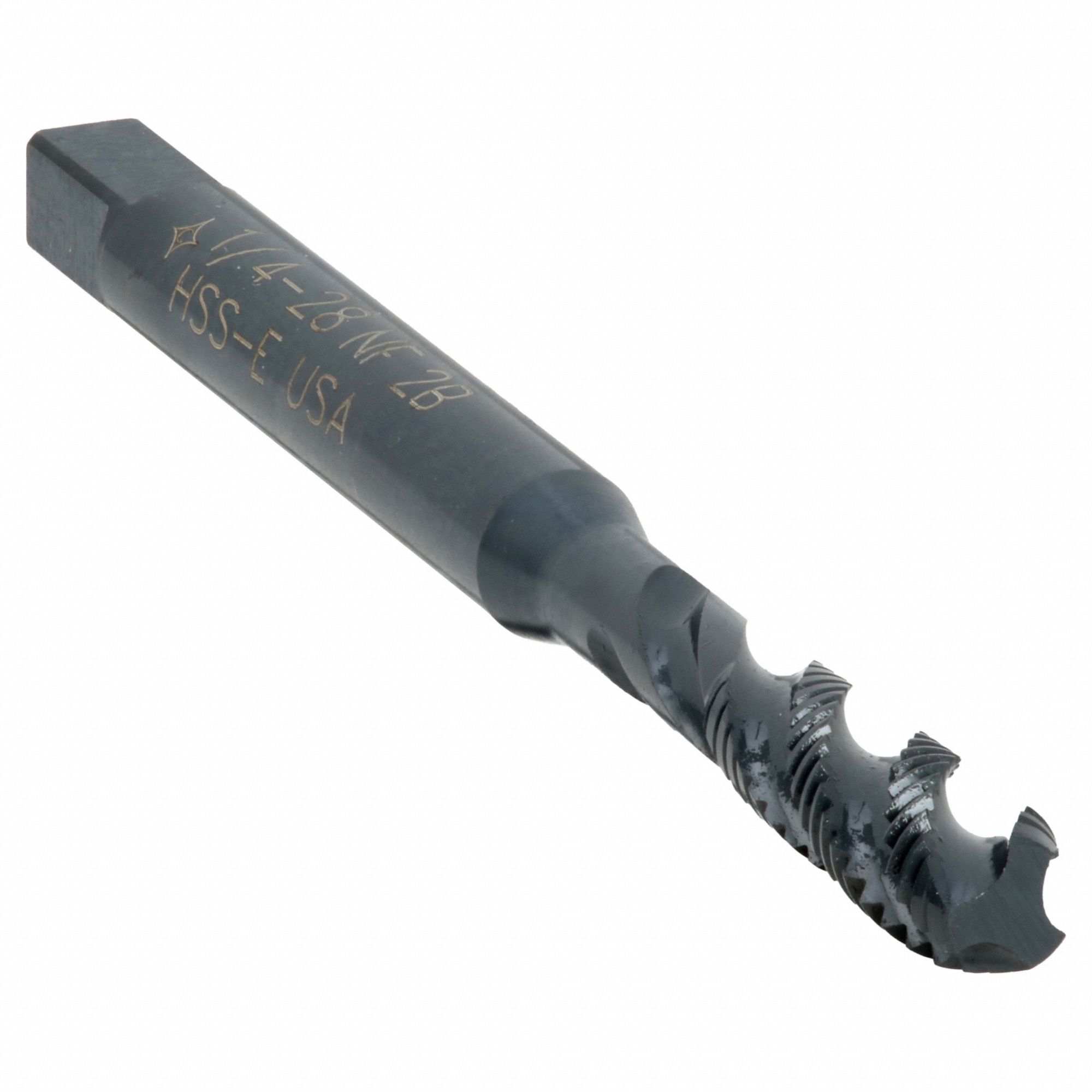 Spiral Flute Tap: 1/4"-28 Thread Size, 1 1/4 in Thread Lg, 3 1/8 in Overall Lg, Right Hand