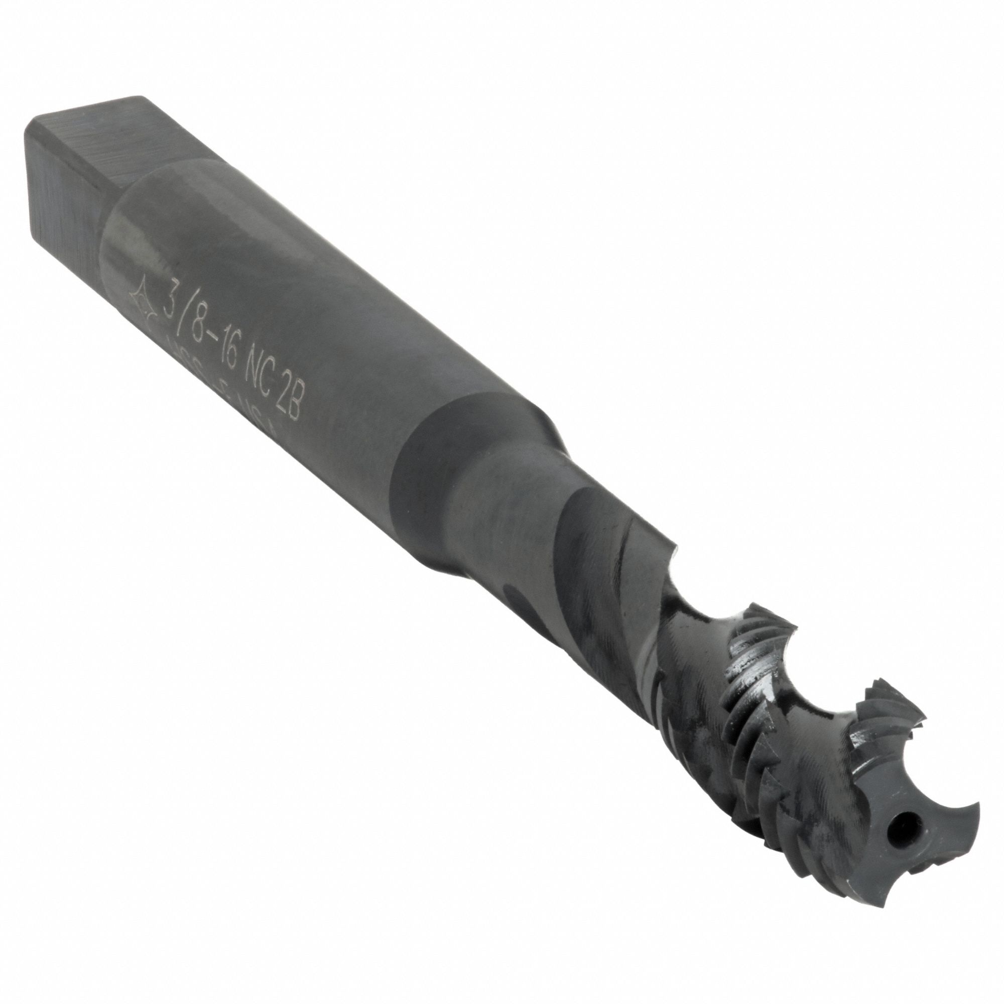 Spiral Flute Tap: 3/8"-16 Thread Size, 1 11/16 in Thread Lg, 3 29/32 in Overall Lg, 2B