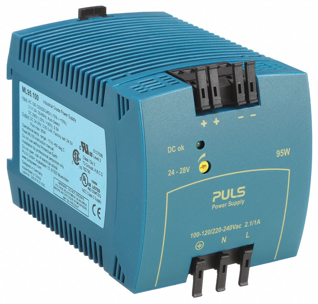 DC Power Supply: DIN Rail, 95 W Output Power - Rated, 4 A Current - Output, Single Phase