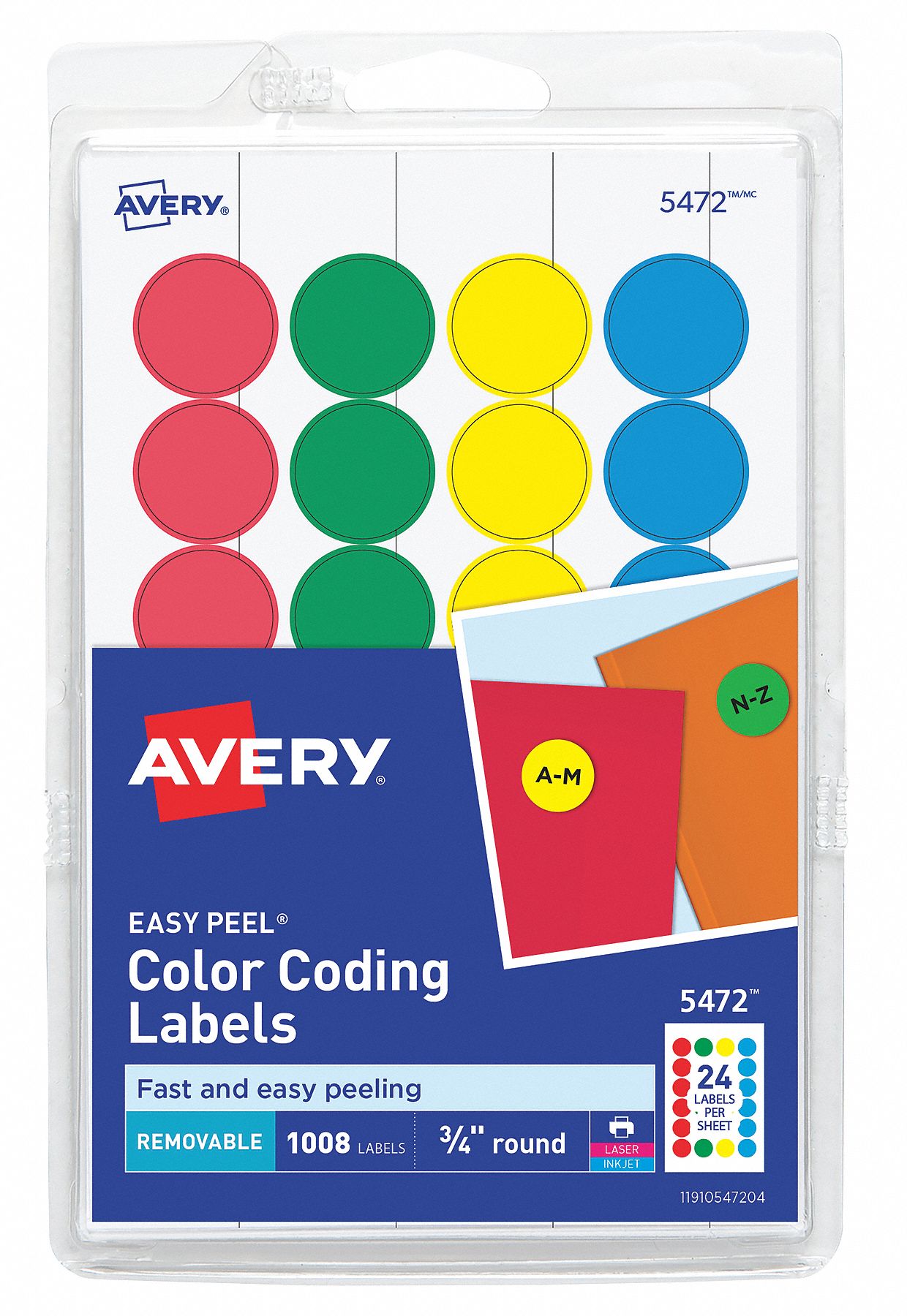 LABEL,ASSORTED,3/4"DIA,1008 LABELS,PK42