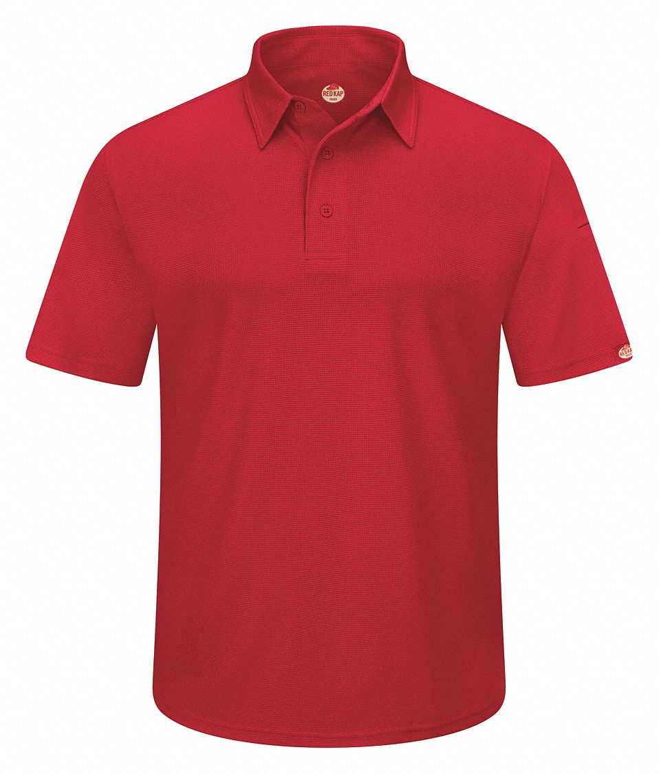 Short Sleeve Polo: Men's, 2XL, Red, Regular, Polo, Short Sleeve, Polyester, Banded Collar