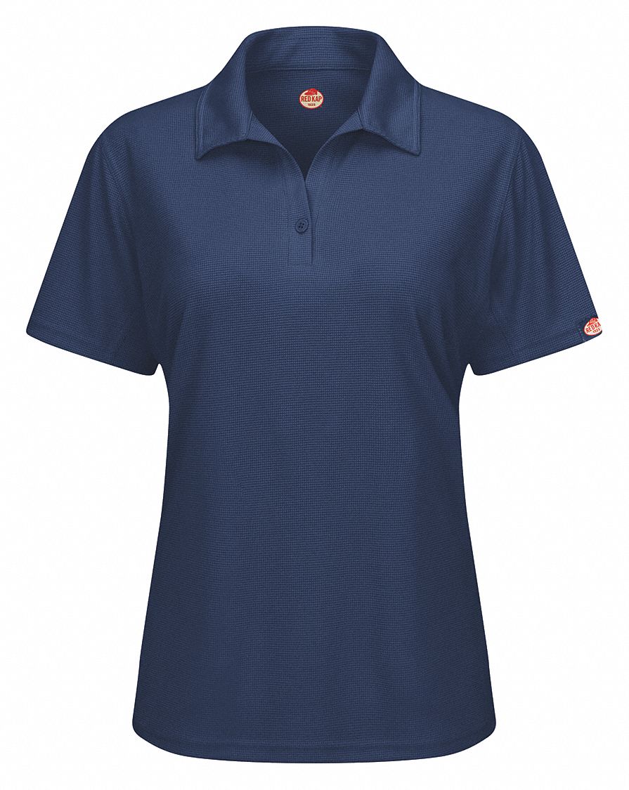 Short Sleeve Polo: Women's, 2XL, Navy, Regular, Polo, Short Sleeve, Polyester, V-Neck Collar