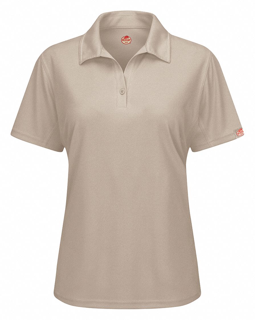 Short Sleeve Polo: Women's, 2XL, Tan, Regular, Polo, Short Sleeve, Polyester, V-Neck Collar