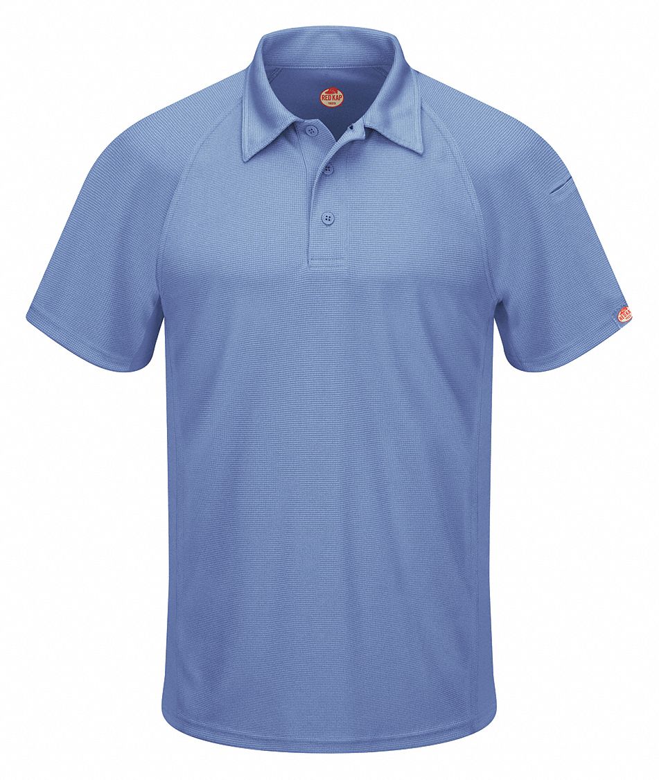 Short Sleeve Polo: Men's, 3XL, Medium Blue, Regular, Polo, Short Sleeve, Polyester, Buttons