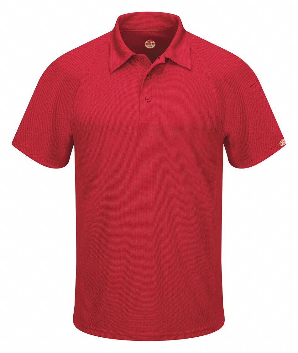 Short Sleeve Polo: Men's, 2XL, Red, Regular, Polo, Short Sleeve, Polyester, Buttons