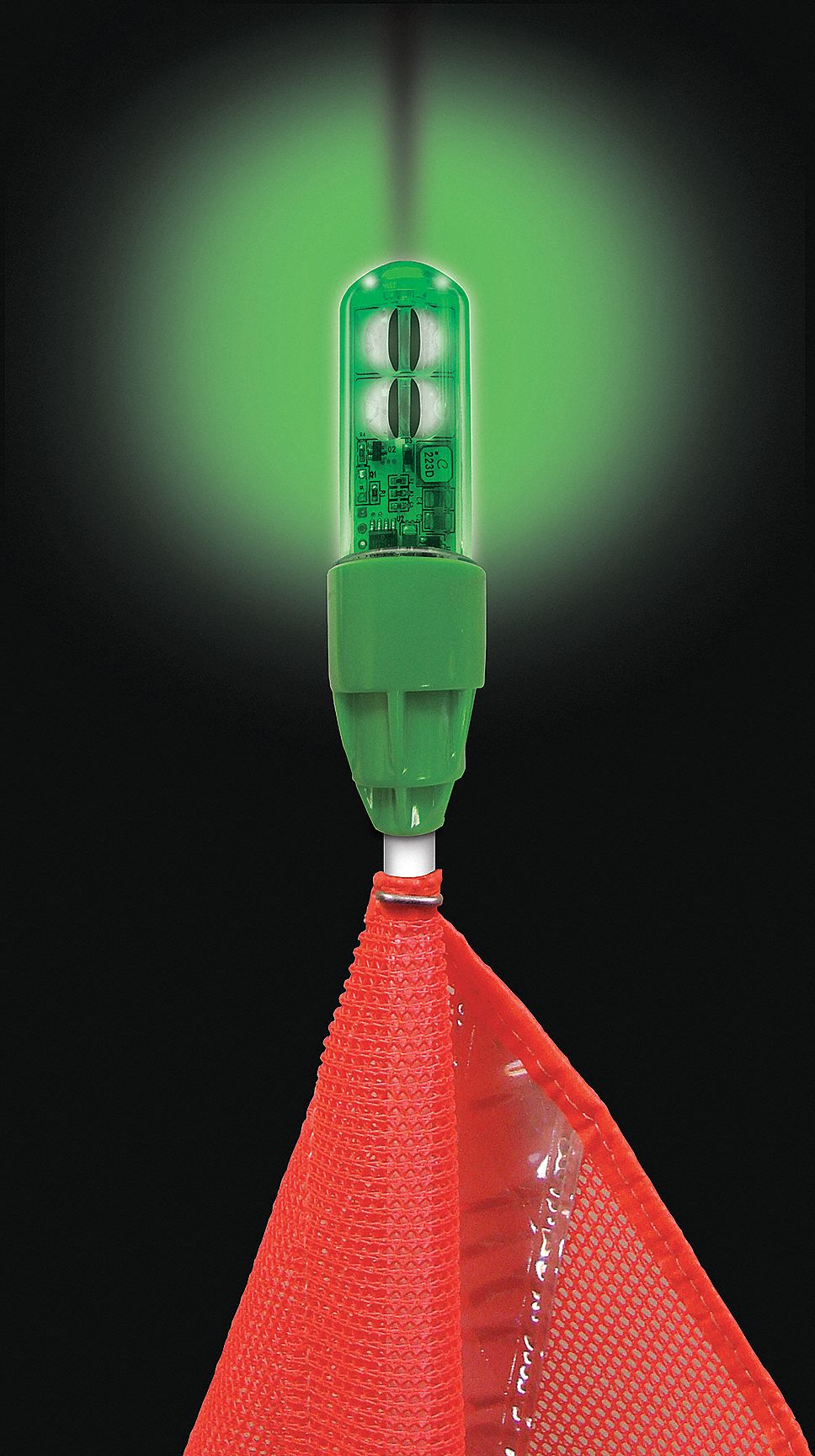Warning Whip Light: LED, Solid, 2.4 to 12 W, Green, 3/4 in Ht, 1 in Wd