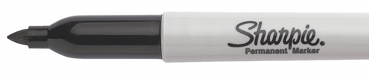 Permanent Marker: Black, (12) Black, Fine, Capped, Single Tips, Std, 1.1 mm Tip Size, 12 PK