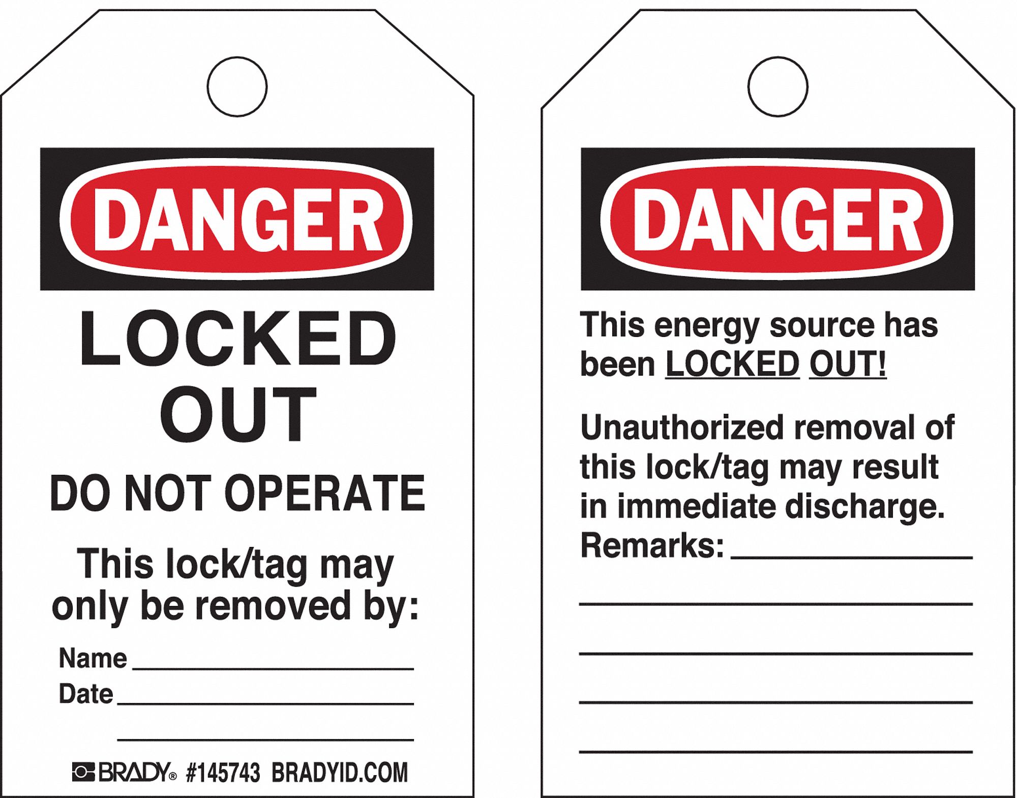 Danger Tag: Danger, Locked Out Device, Polypropylene, Date/Name, Write-On Surface, English