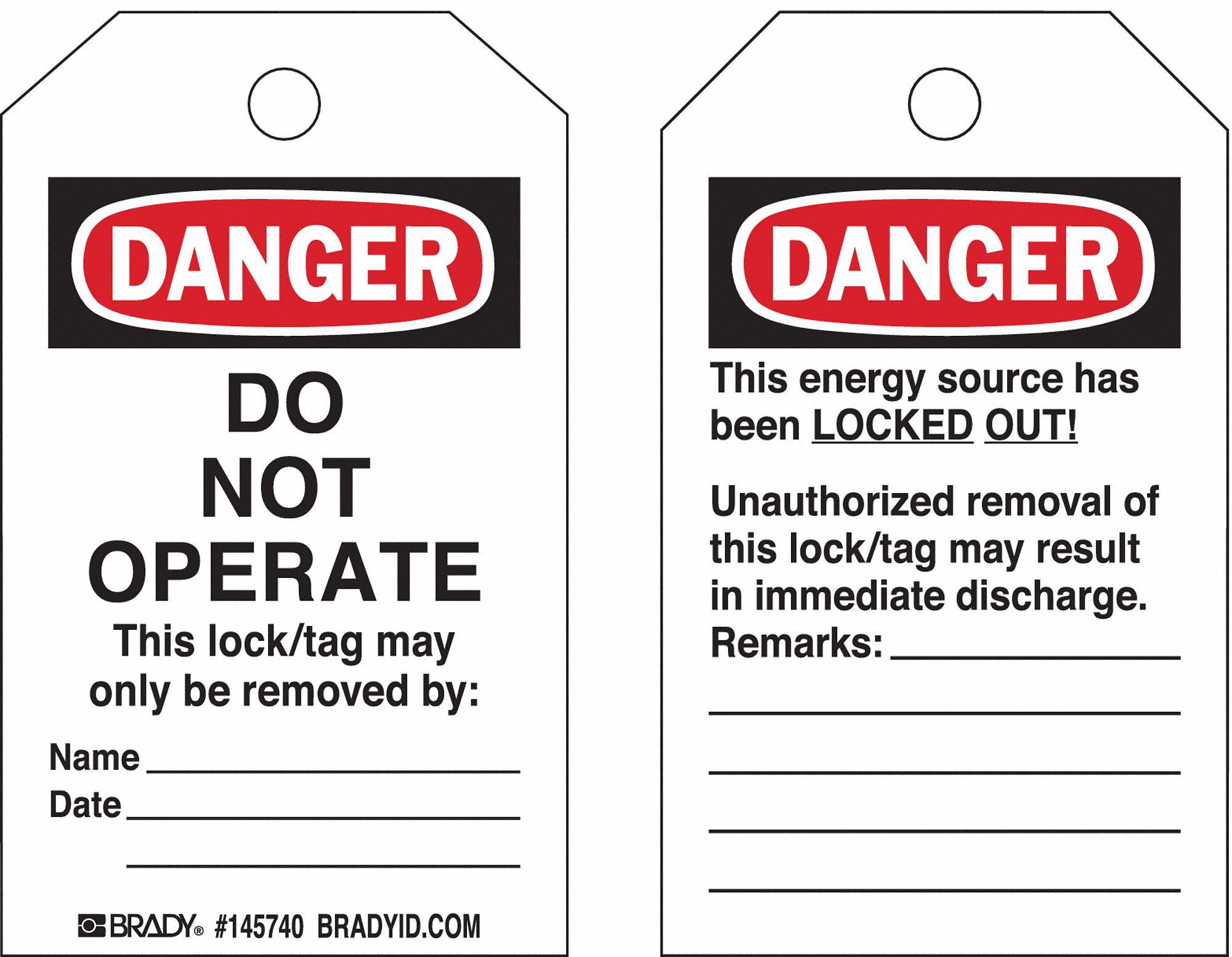 Danger Tag: Danger, Danger Do Not Operate, Polypropylene, Date/Name, Write-On Surface, English