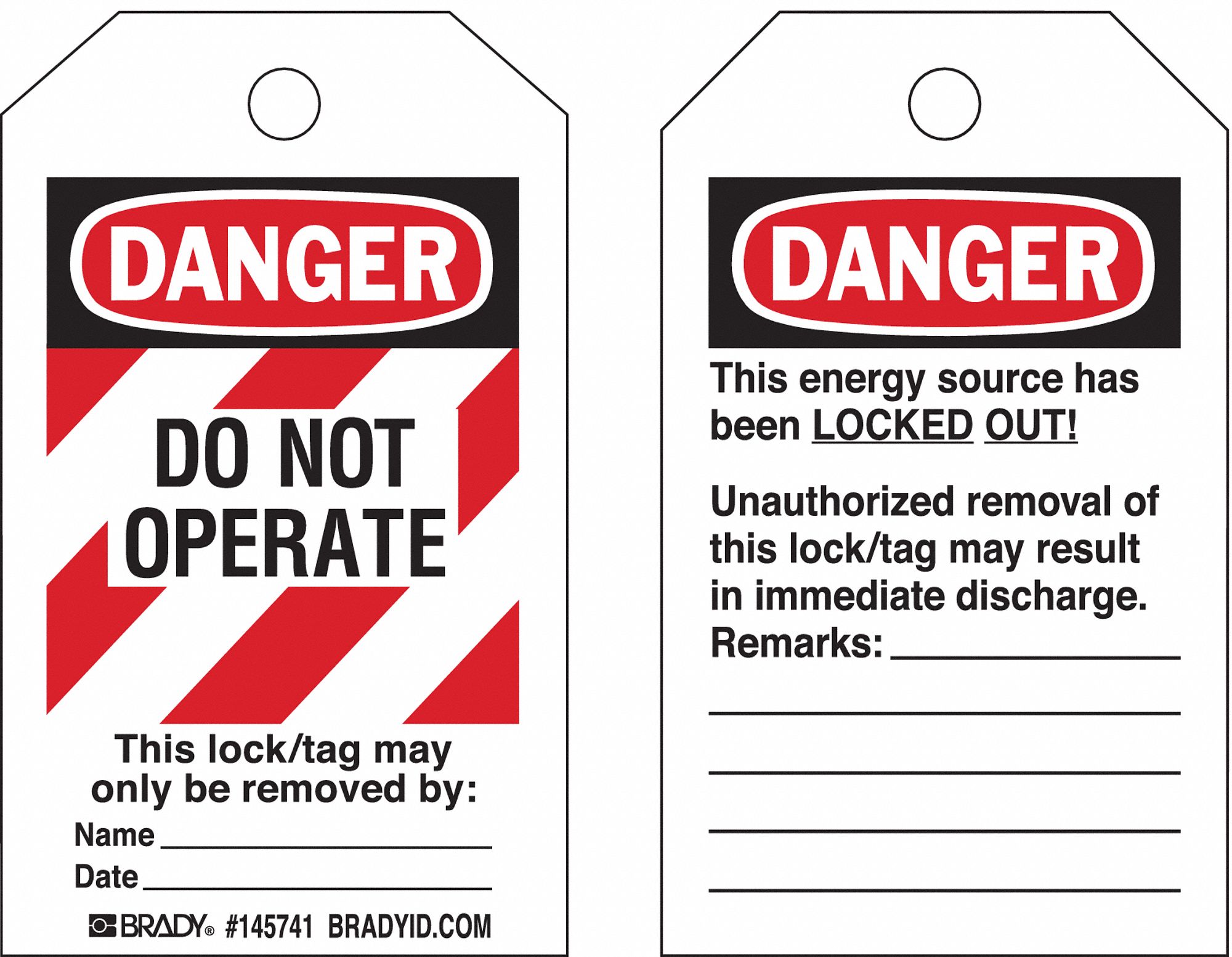 Danger Tag: Danger, Danger Do Not Operate, Polypropylene, Date/Name, Write-On Surface, English