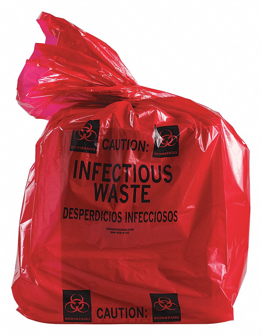 BRADY Biohazard Bags, 35 to 55 gal, Polyethylene, Red, Infectious Waste