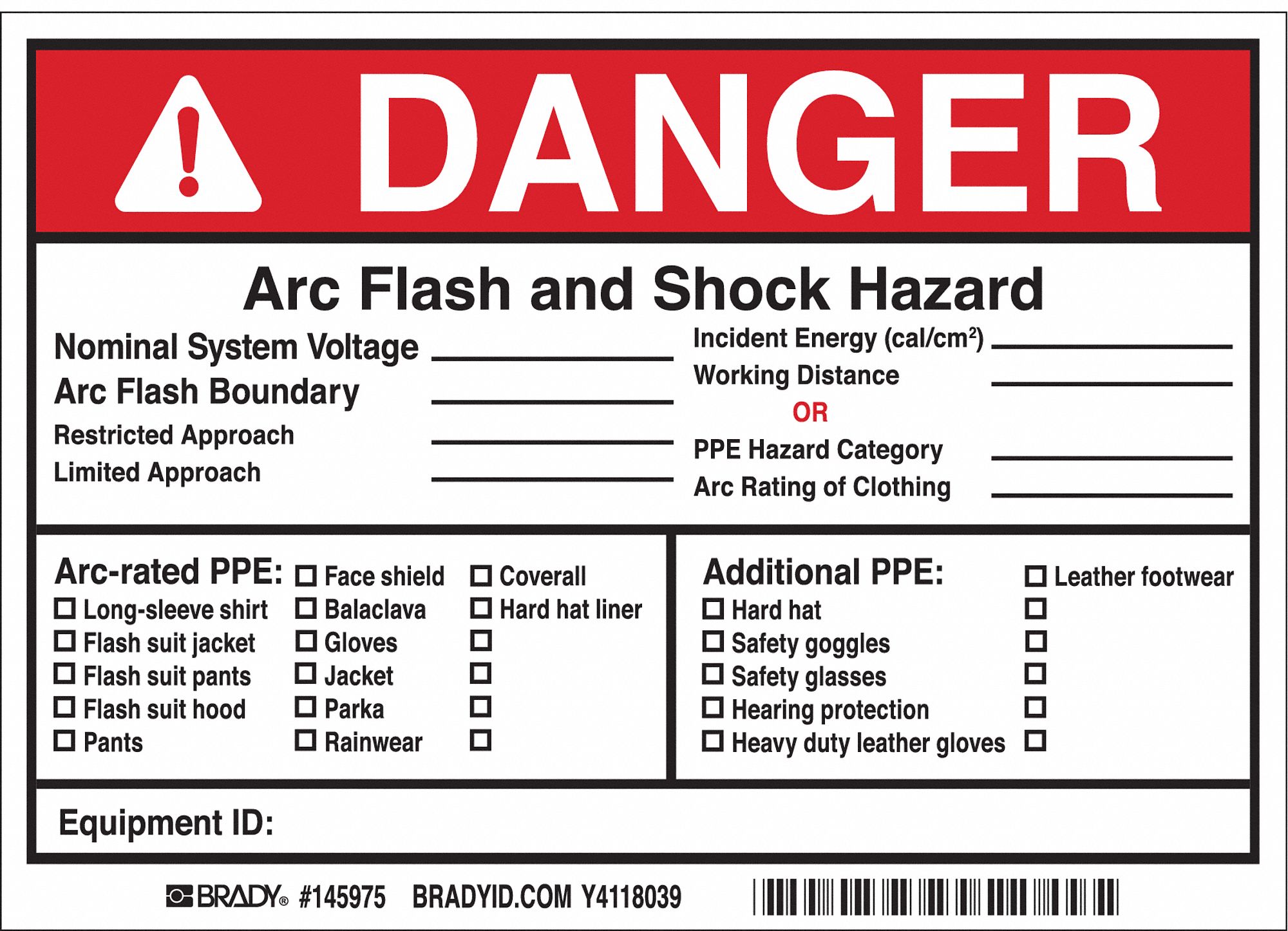 Brady Label 5in Hx 7in W Danger Arc Flash Pk5 Safety Facility And Grounds Signs Wwg45fe92 Grainger Canada
