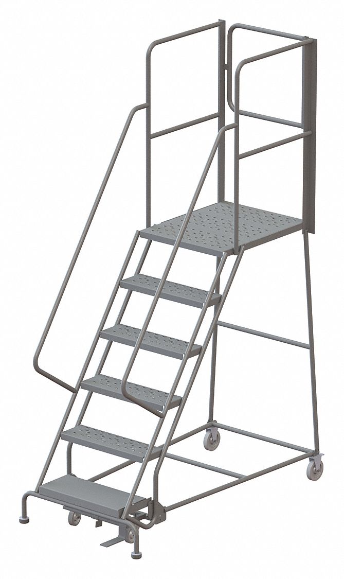 Rolling Ladder: 5 ft Platform Ht, Unassembled, Steel, Manual Lock, Perforated, 35 in x 70 in