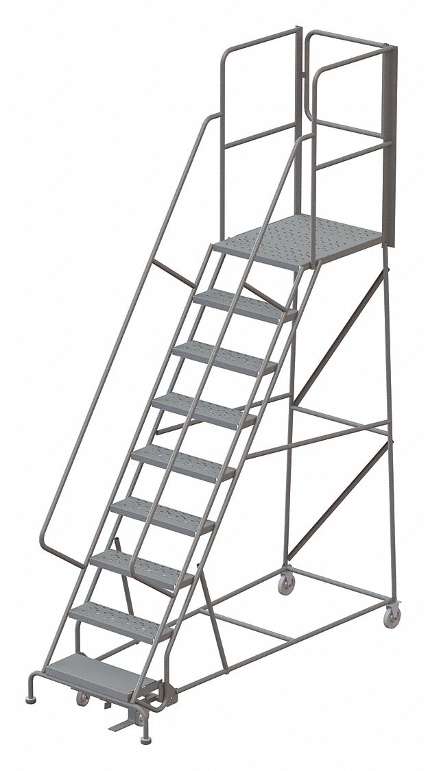 Rolling Ladder: 7.5 ft Platform Ht, Unassembled, Steel, Manual Lock, Perforated