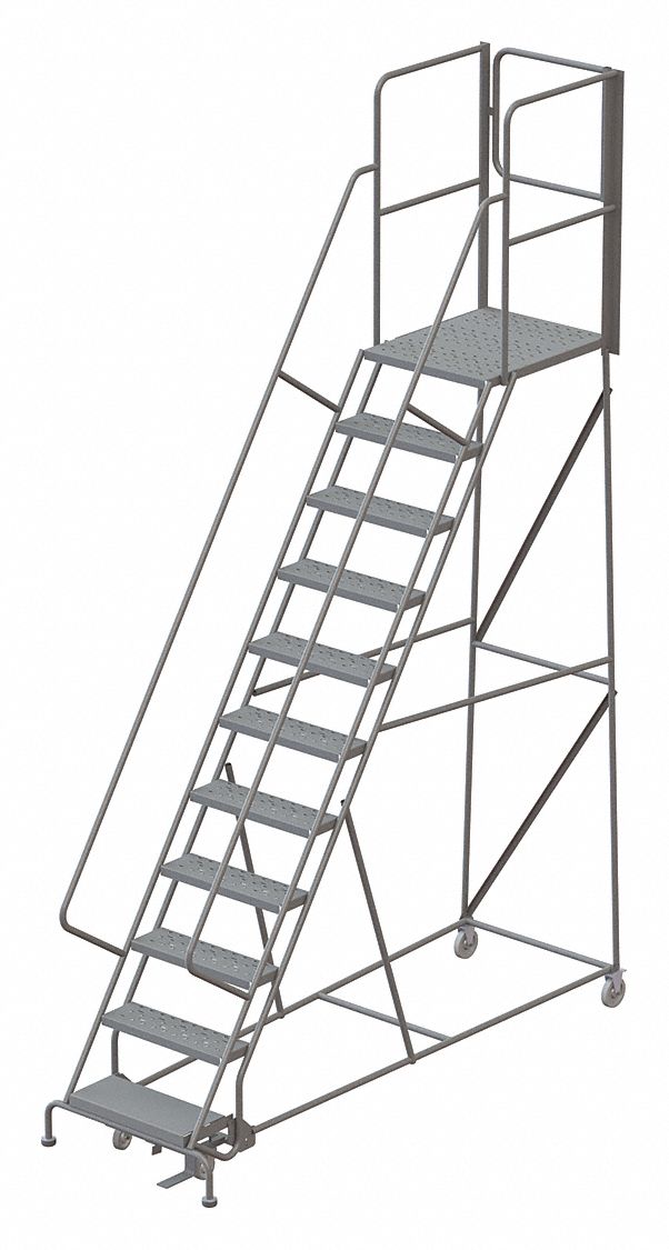 Rolling Ladder: 9.2 ft Platform Ht, Unassembled, Steel, Manual Lock, Perforated