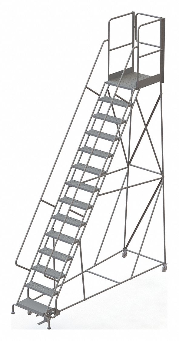 TRIARC 14Step Rolling Ladder, Perforated Step Tread, 182 in Overall