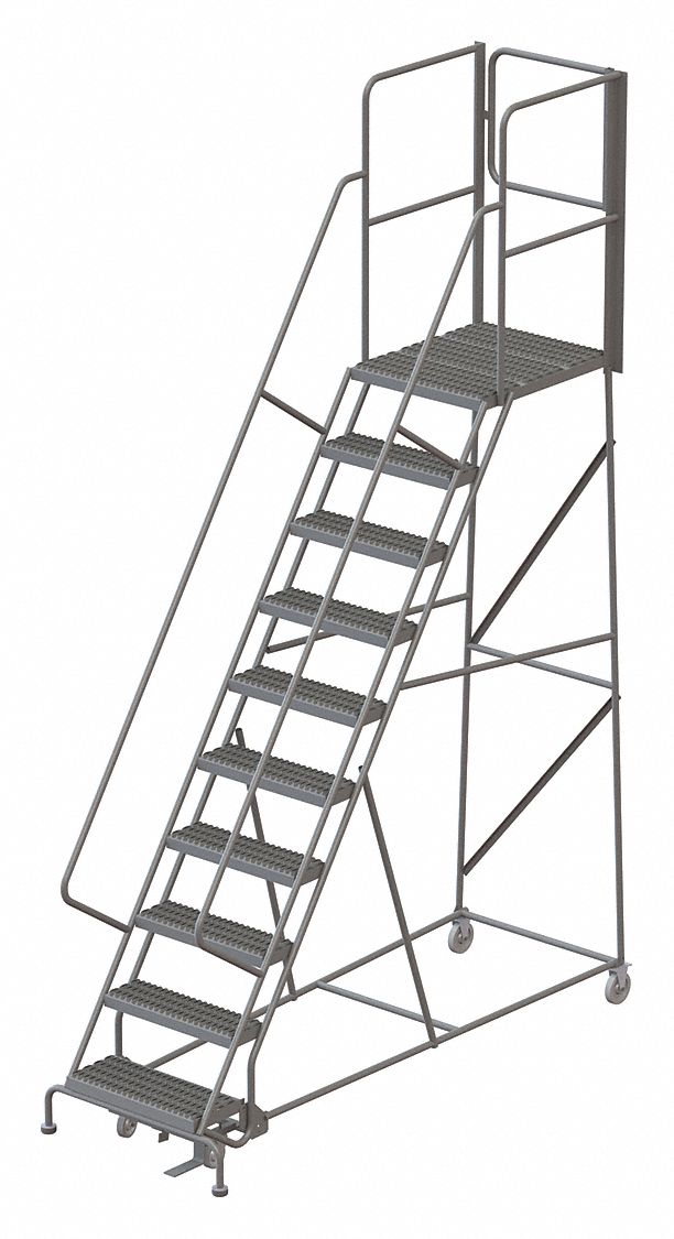 Rolling Ladder: 8.3 ft Platform Ht, Unassembled, Steel, Manual Lock, Serrated, 35 in x 96 in