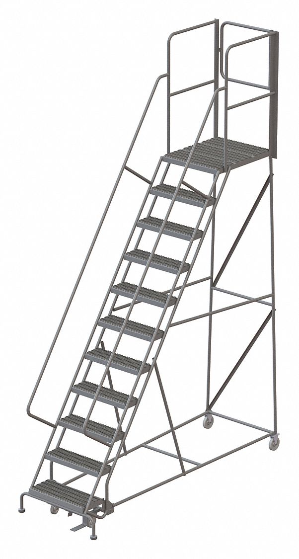 Rolling Ladder: 9.2 ft Platform Ht, Unassembled, Steel, Manual Lock, Serrated