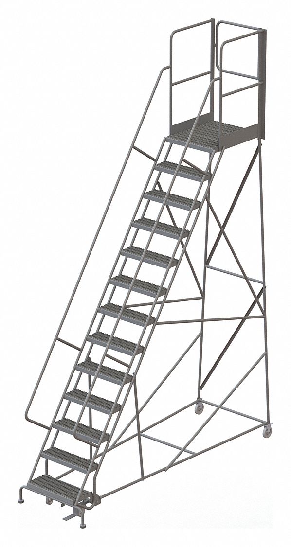 Rolling Ladder: 10.8 ft Platform Ht, Unassembled, Steel, Manual Lock, Serrated