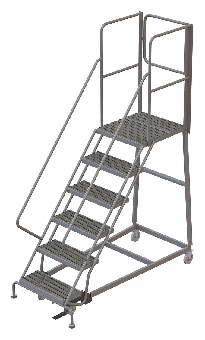 TRI-ARC 6-Step Rolling Ladder, Serrated Step Tread, 102 in Overall ...