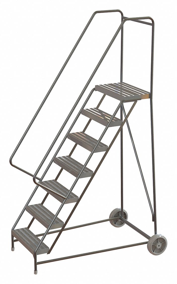 Wheelbarrow Ladder: 5.8 ft Platform Ht, Assembled, No Locking Mechanism, Aluminum