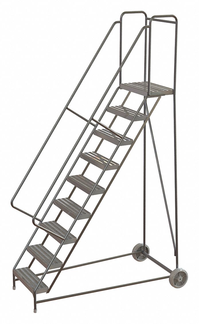Wheelbarrow Ladder: 7.5 ft Platform Ht, Assembled, No Locking Mechanism, Aluminum