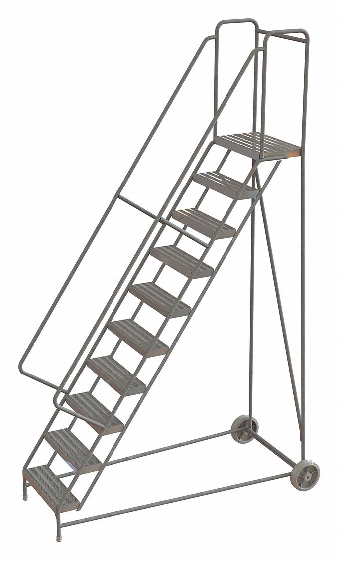 Wheelbarrow Ladder: 8.3 ft Platform Ht, Assembled, No Locking Mechanism, Aluminum