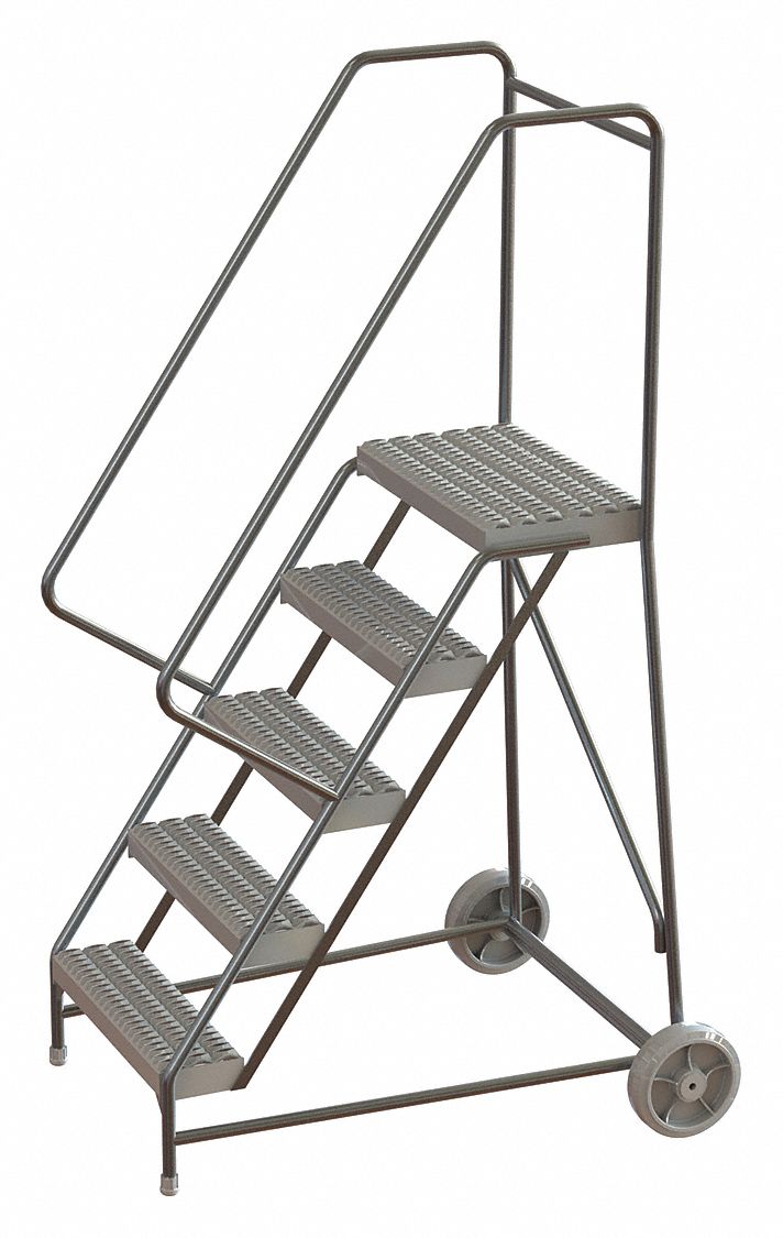Wheelbarrow Ladder: 4.2 ft Platform Ht, Assembled, No Locking Mechanism, Aluminum