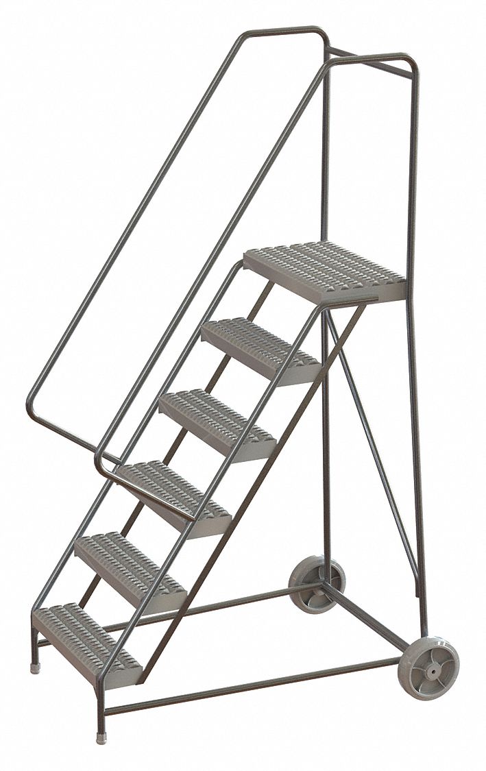 Wheelbarrow Ladder: 5 ft Platform Ht, Assembled, No Locking Mechanism, Aluminum