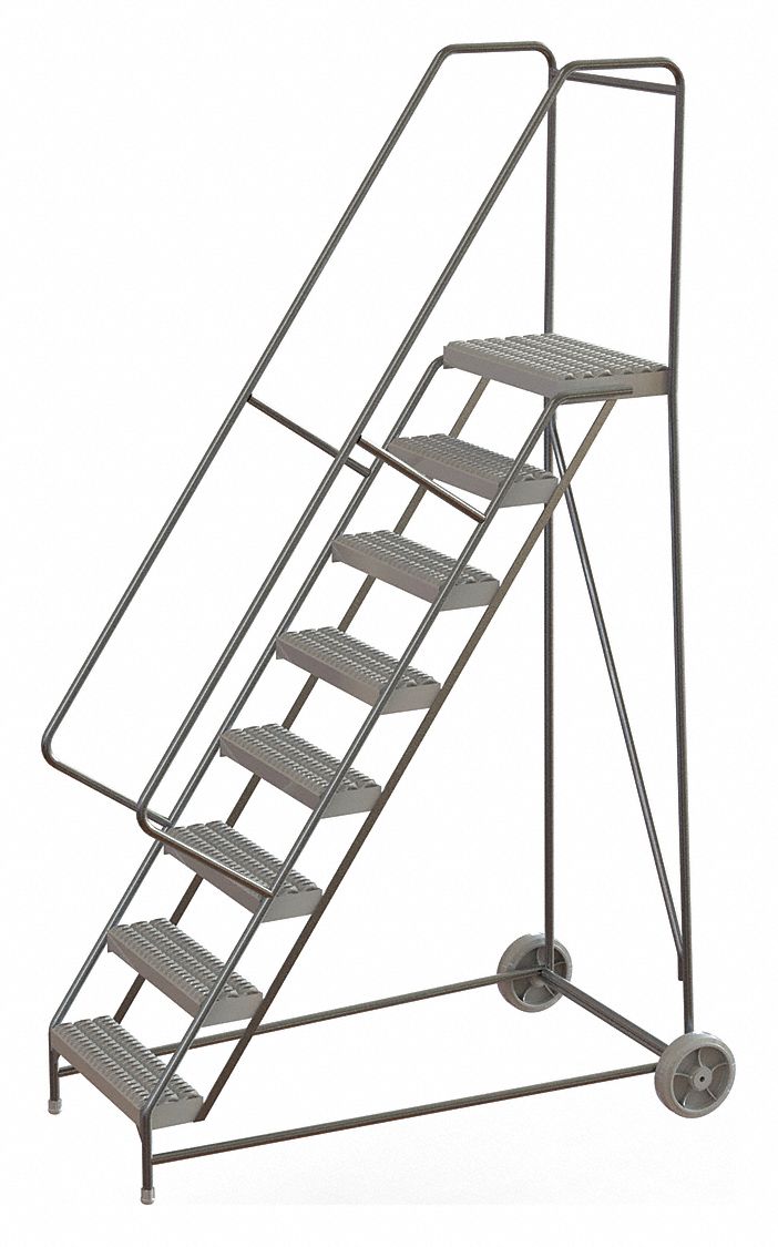 Wheelbarrow Ladder: 6.7 ft Platform Ht, Assembled, No Locking Mechanism, Aluminum