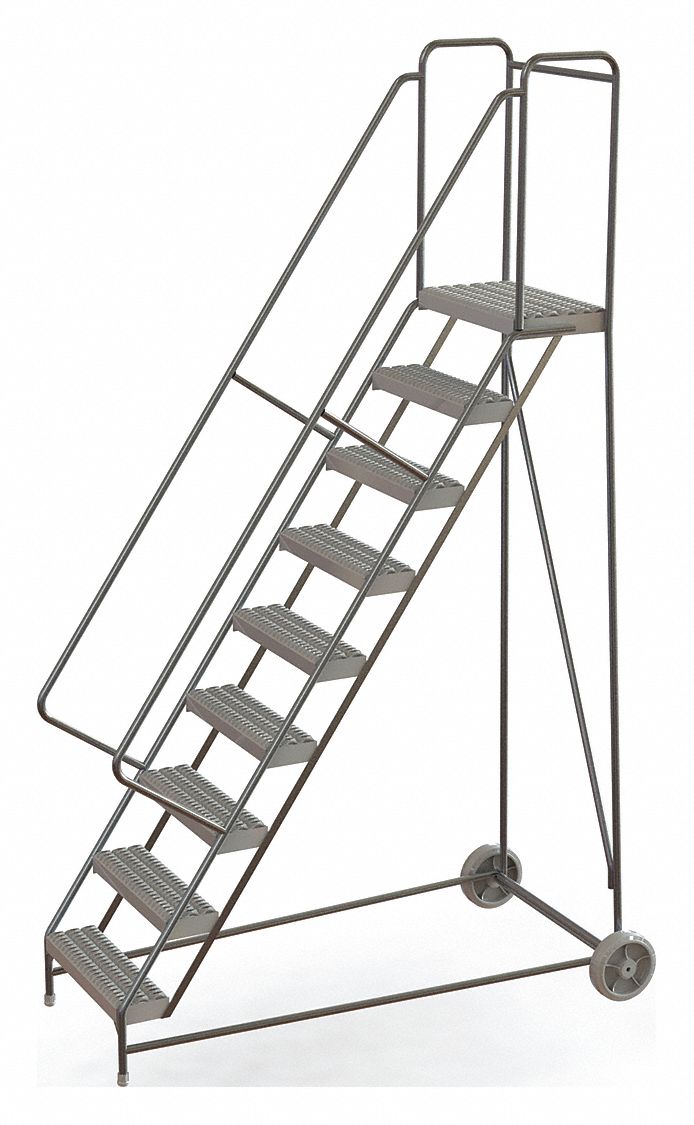 Wheelbarrow Ladder: 7.5 ft Platform Ht, Assembled, No Locking Mechanism, Aluminum