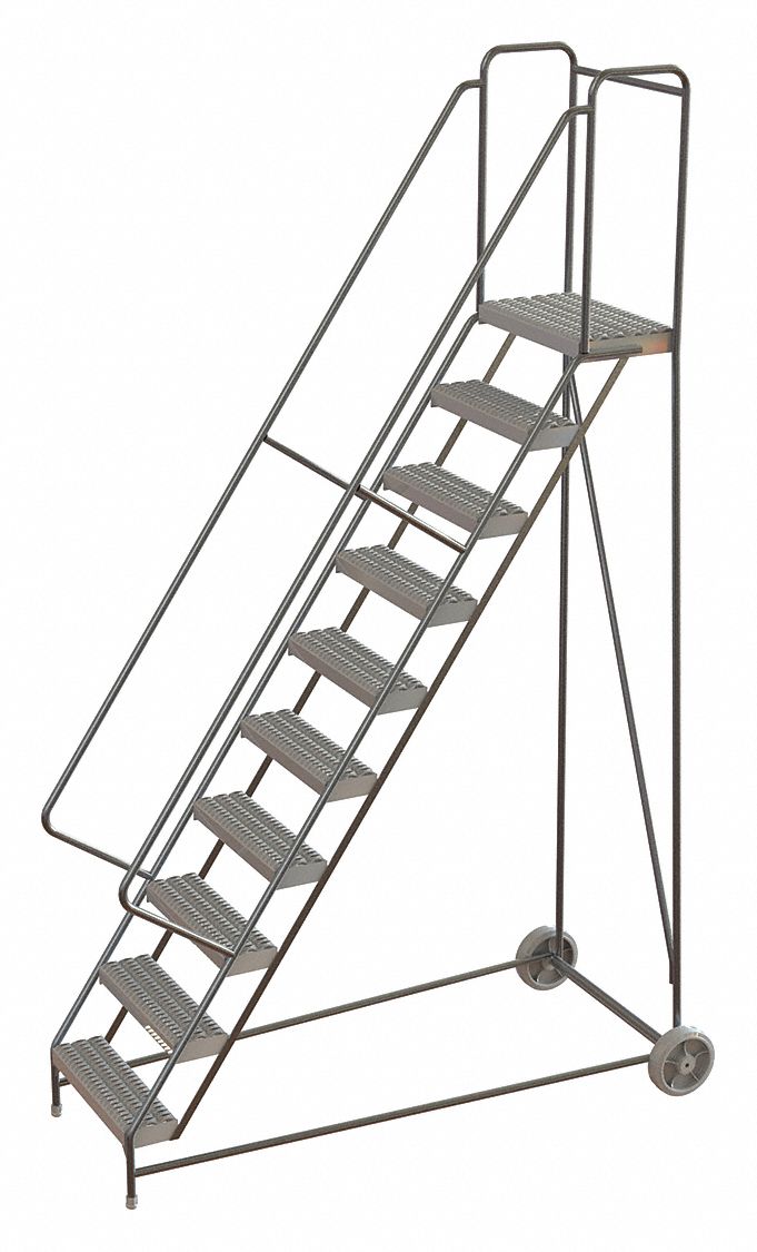 Wheelbarrow Ladder: 8.3 ft Platform Ht, Assembled, No Locking Mechanism, Aluminum