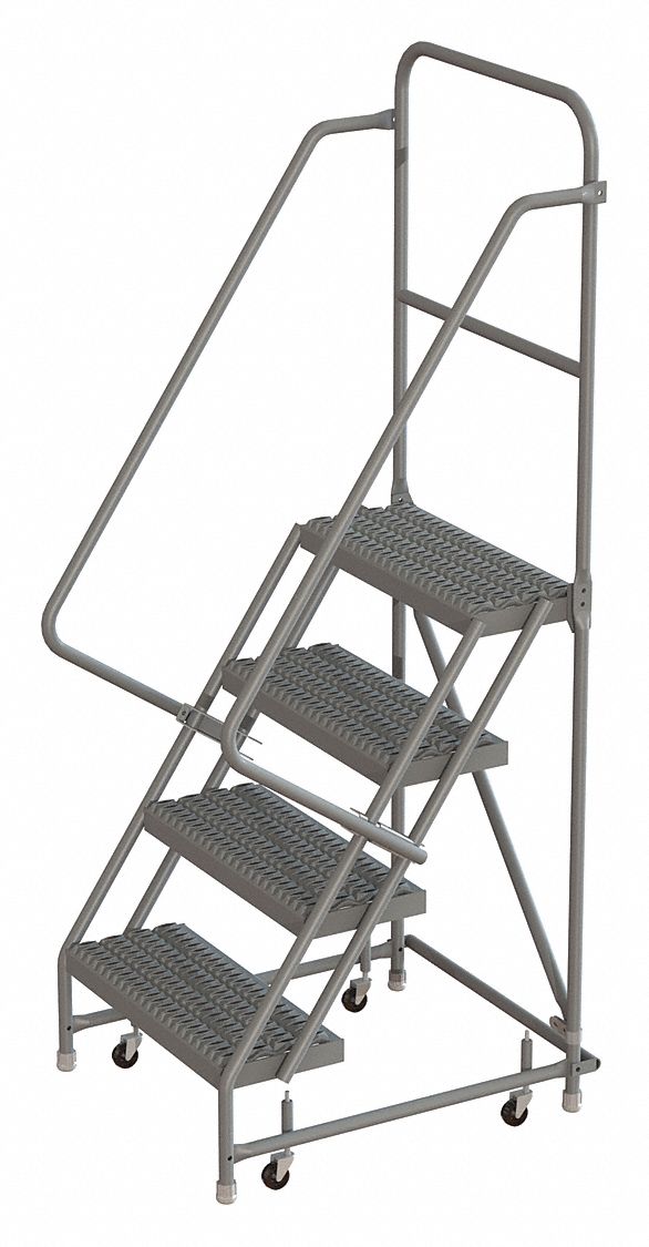 Rolling Ladder: 3.3 ft Platform Ht, Assembled, Steel, Wt-Actuated, Serrated, 23 in x 35 in