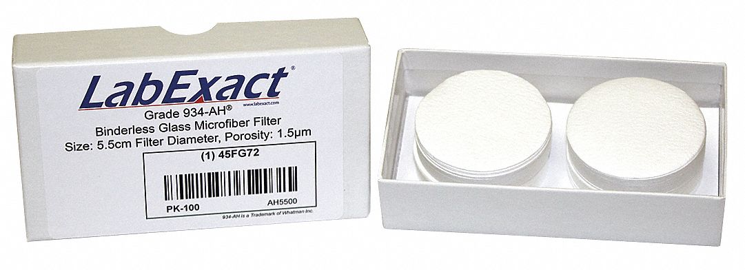 Glass Microfiber Filter: 934-AH, 5.5 cm Dia, 1.5 um Pore Size, 100 PK