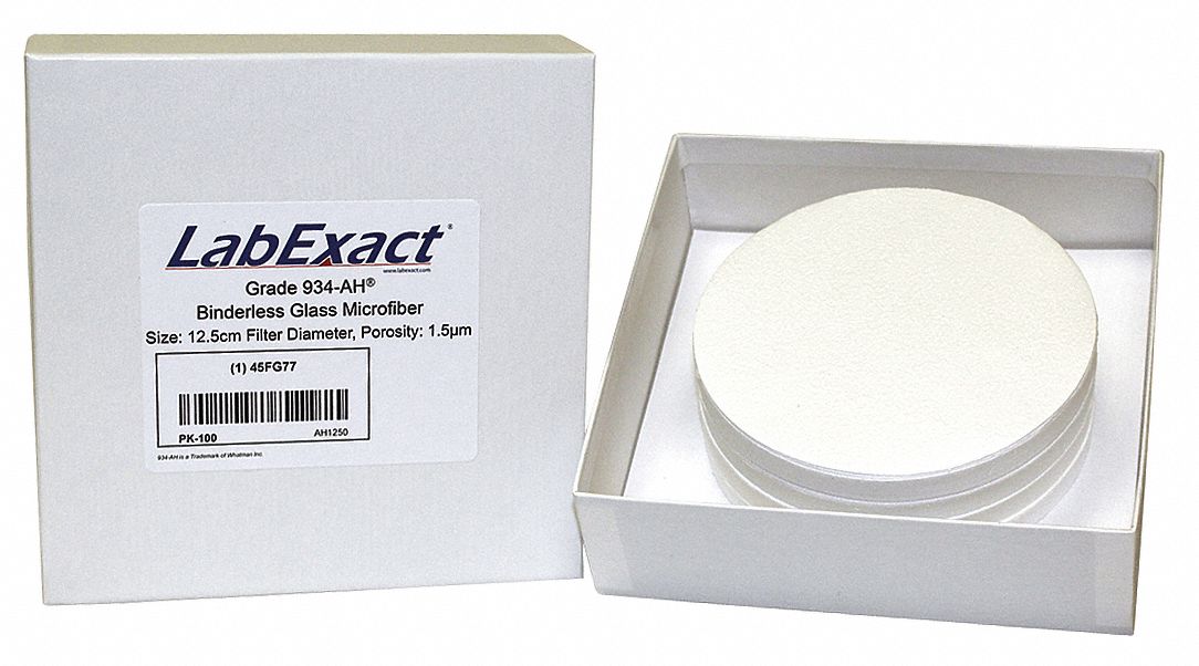 Glass Microfiber Filter: 934-AH, 12.5 cm Dia, 1.5 um Pore Size, 100 PK