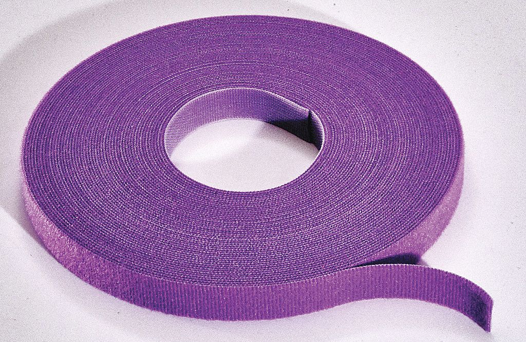 Hook-and-Loop Cable Tie Roll: 15 ft Lg, 0.5 in Wd, 50 lb Tensile Strength, Violet
