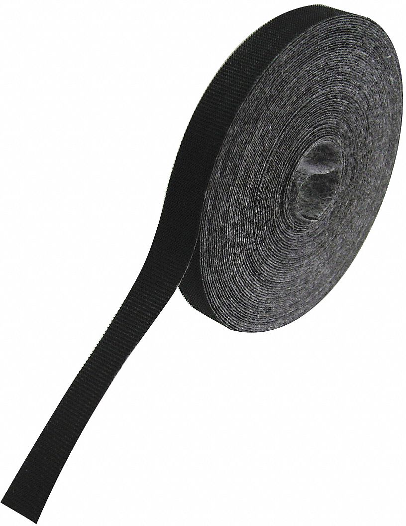 RIPTIE HookandLoop Cable Tie Roll 75 ft Lg, 0.5 in Wd, 18 lb Tensile Strength, Black