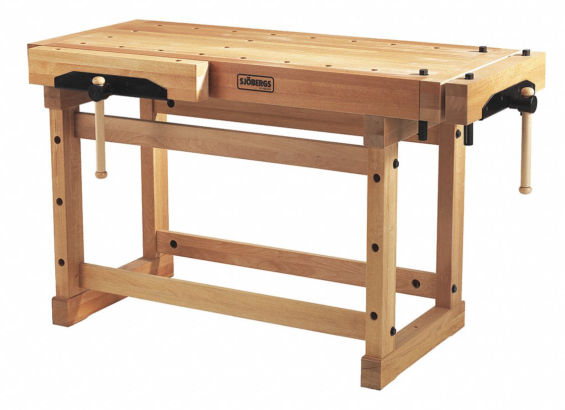 Workbench: Fixed Ht, Birch, 60 in x 29 in, 500 lb Overall Load Capacity, Tan