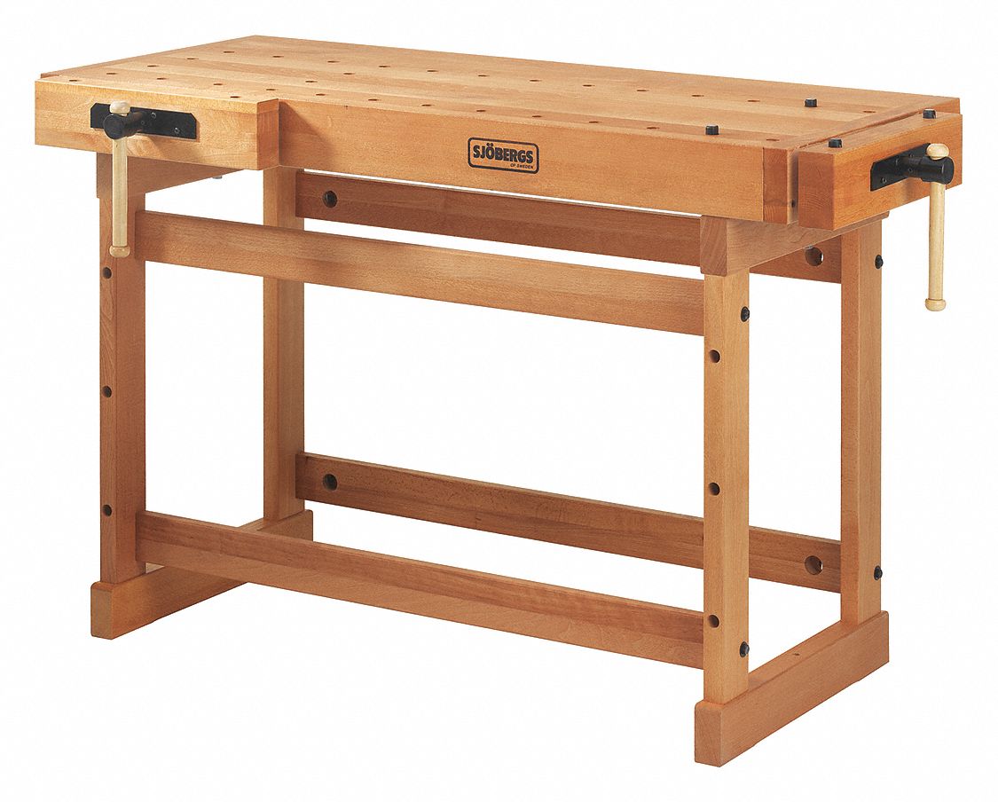 Workbench: Fixed Ht, Birch, 57 in x 27 in, 350 lb Overall Load Capacity, Tan