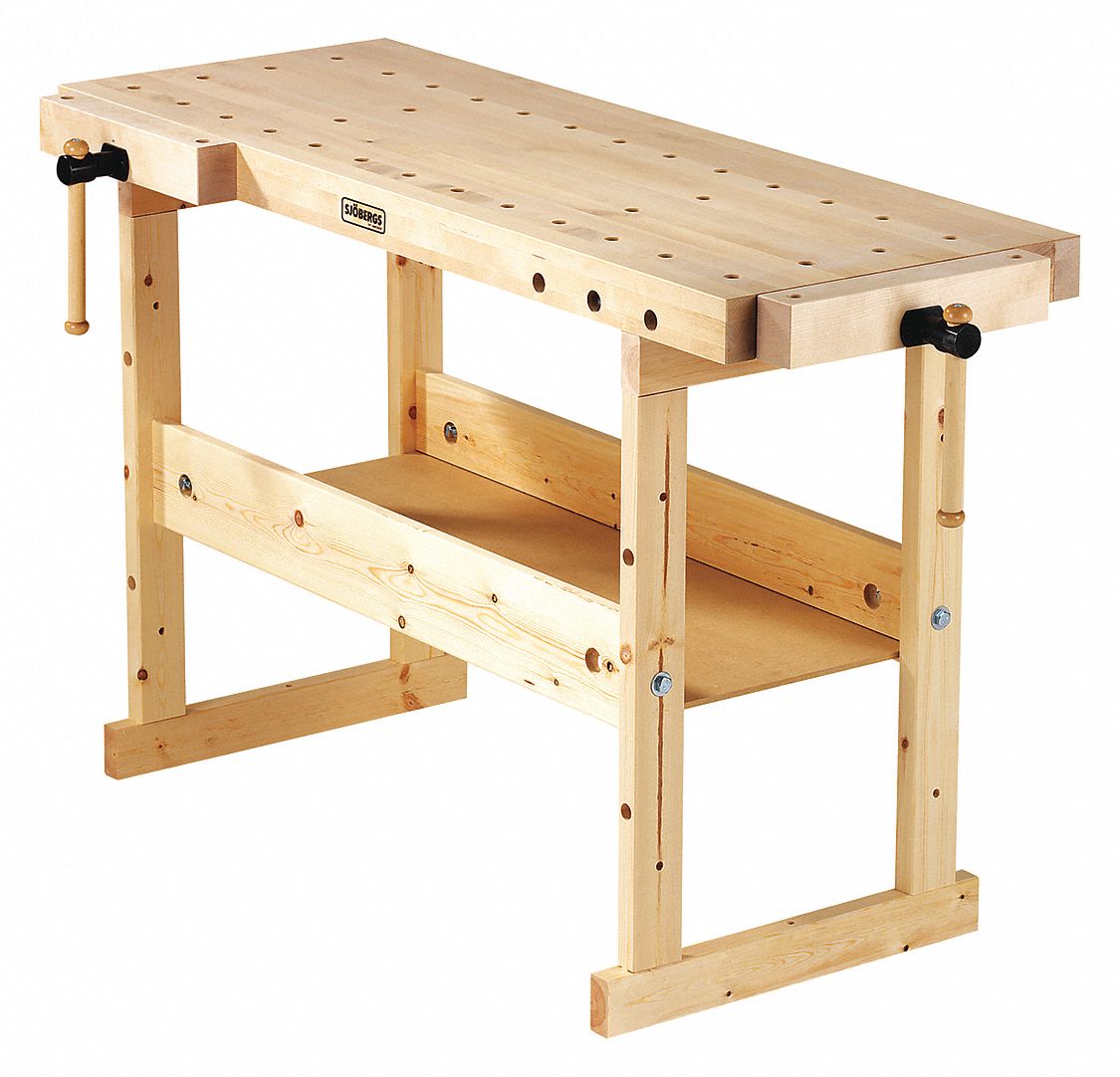 Workbench: Fixed Ht, Birch, 57 in x 24 in, 200 lb Overall Load Capacity, Tan