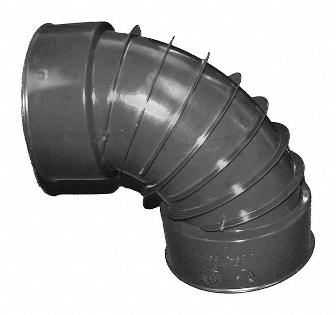 90° Snap Elbow: 3 in x 3 in Fitting Pipe Size, Single, Snap Lock, 7 in Overall Lg, Schedule 80