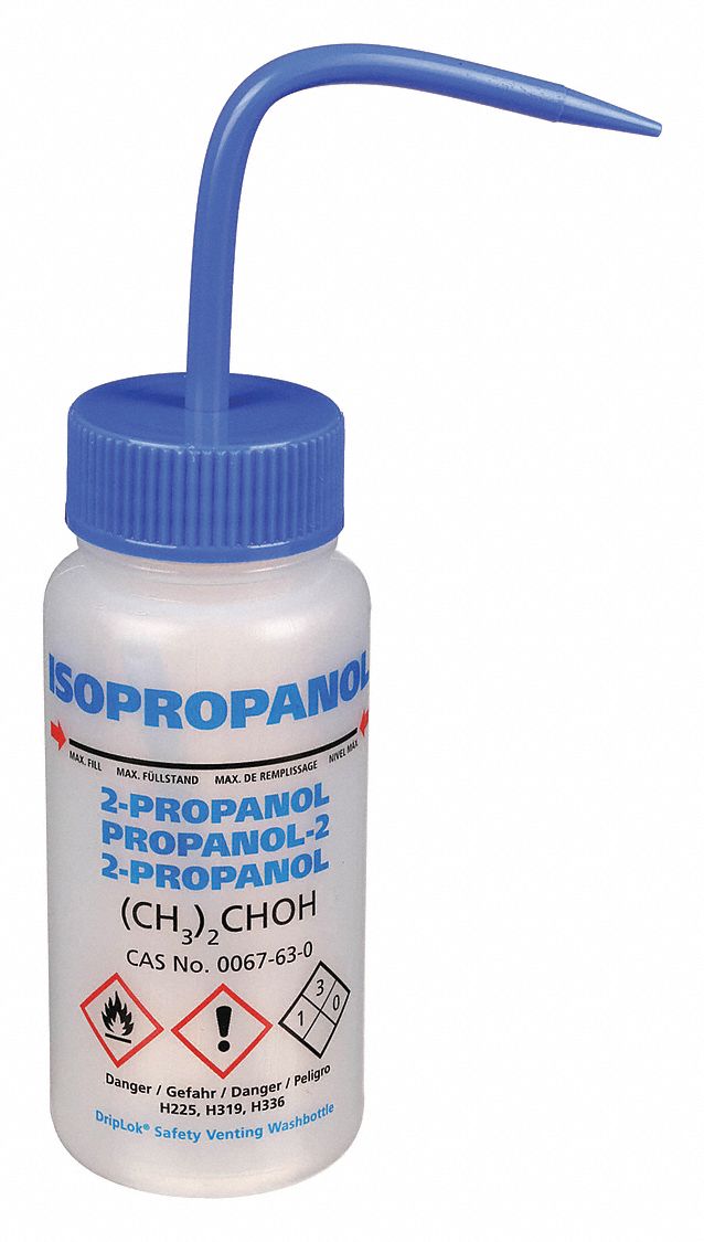 Wash Bottle: 8.45 fl oz Capacity - oz, 250 mL Capacity - mL, Specific Chemicals, Isopropanol, Vented