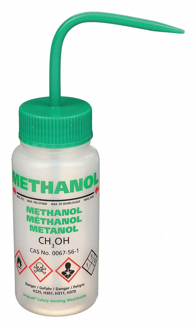 Wash Bottle: 8.45 fl oz Capacity - oz, 250 mL Capacity - mL, Specific Chemicals, Methanol, Vented